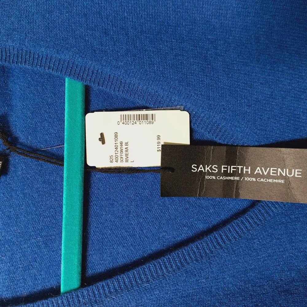 Saks Fifth Avenue Blue V-Neck Sweater - Picture 7 of 10